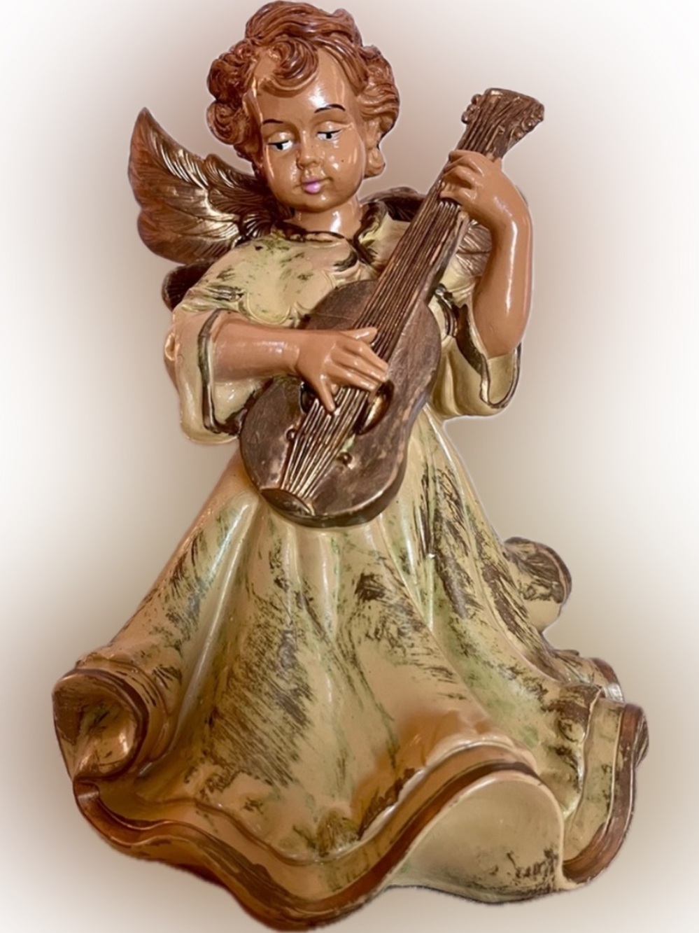 Vintage 60s Euromarchi Italy #397 Angel Playing Guitar Lute 8" Festive Figurine
